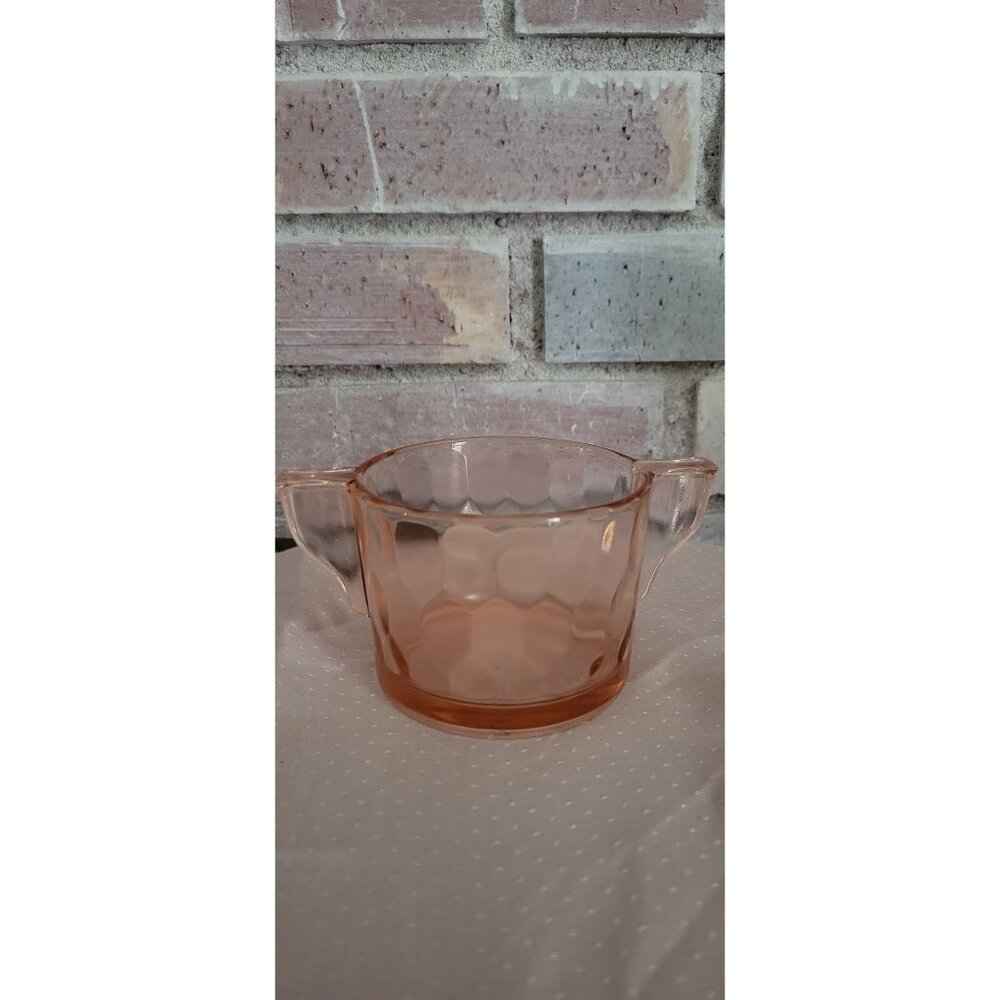 Vintage Jeannette Pink Depression Glass Hex Optic Honeycomb Pattern Sugar Bowl